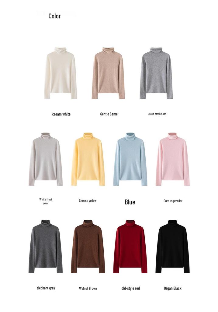 HE Basic Aesthetics Women's Cashmere Turtleneck Loose Fit Seamless Wool Sweater