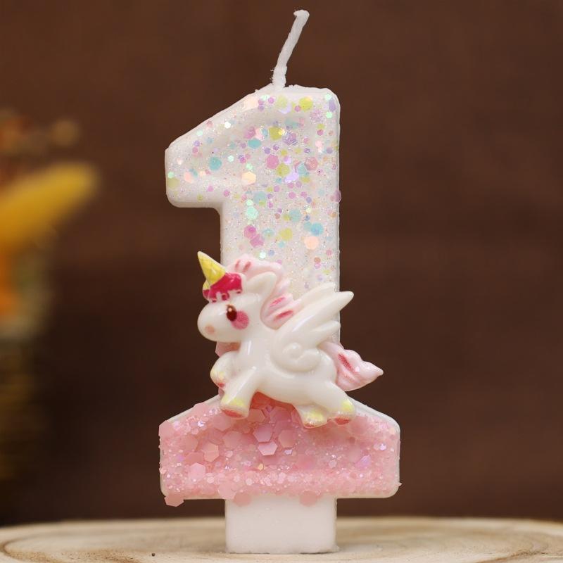 Happy Birthday Candle 0-9 Numbers Candle Pink Unicorn Birthday Candles for Cake Children's Birthday Party Candle Cake Decorating