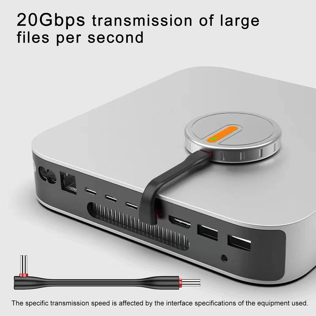 Cabo plano flexível USB tipo C para tipo C 20 Gbps Cabo de transferência de dados de alta velocidade 60 W Cabo de carga rápida Fixação magnética
