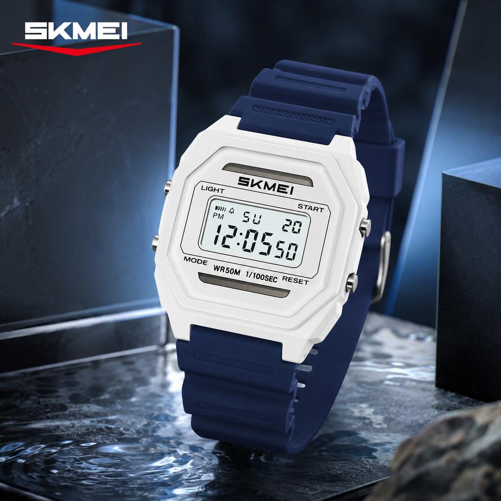 SKMEI 2640 Solar Power Student Digital Watch Retro Square Design Multi-function Waterproof Sporty Boy&Girl Watch Gift