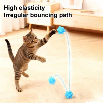 Bouncy Cat Toy Ball with Elastic Bounce TPR Multi-Angle Chew Toy for Solo Play & Teething Self-Entertainment Toy for Kittens Adult Cats