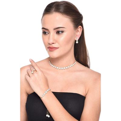 Jewellery Set for Women American Diamond Combo of Necklace Set with Earrings, Bracelet and Ring for Girls and Women