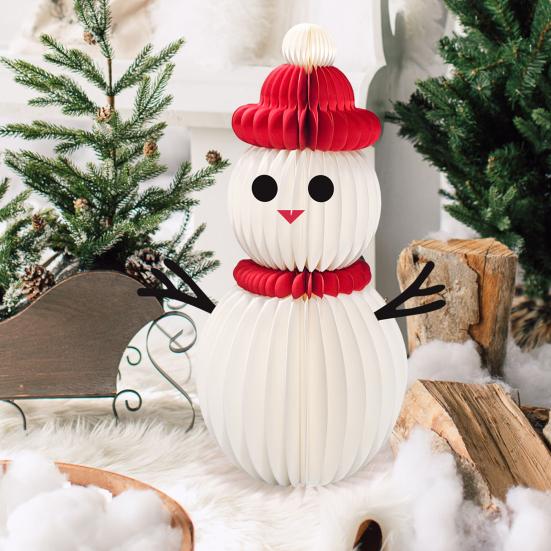 Yousheng Paper Honeycomb Snowman Ornaments 3D Honeycomb Christmas Snowman Centerpiece for Winter Table Topper Home Decor