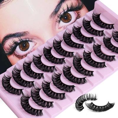 10 Pairs DD Curl Lashes Russian Strip Lashes 3D Mink Eyelashes Natural Long Reusable Fluffy Eyelashes Extensions