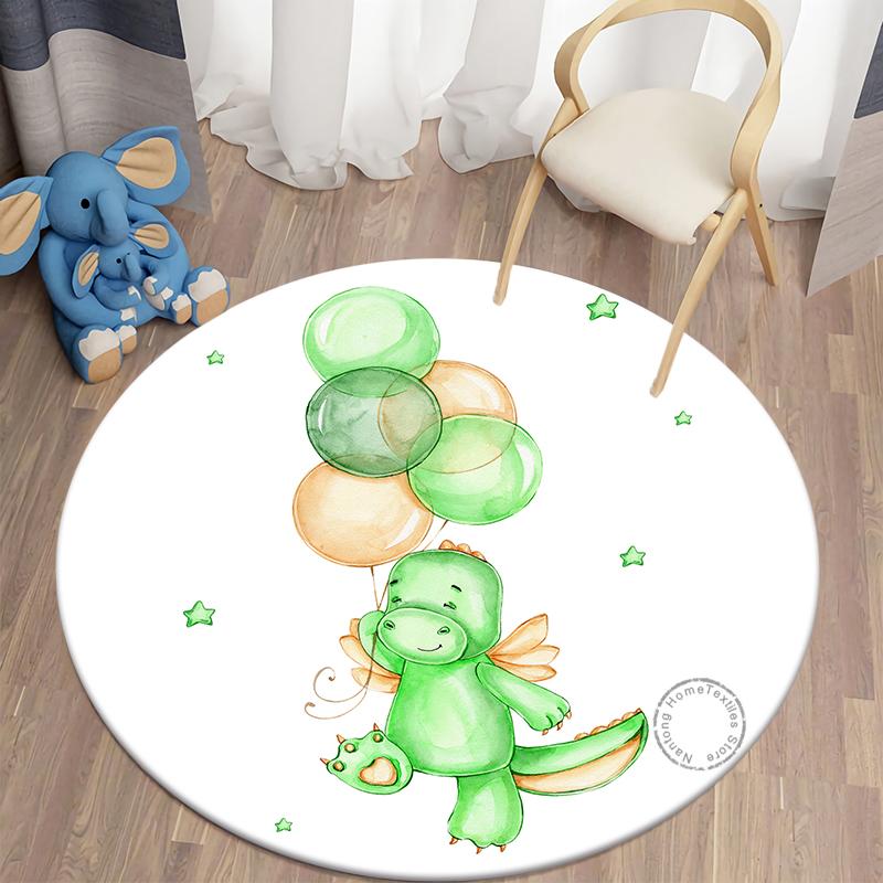 Children Round Carpet Living Room Rugs Dinosaur Printed Bedroom Carpet Home Decoration Floor Lounge Rug Children Room Mat