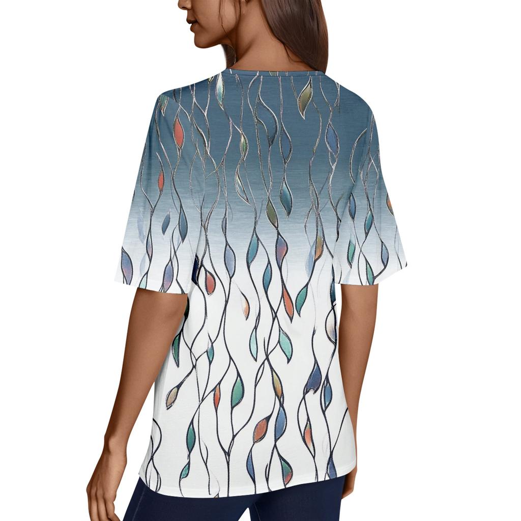 Women's V Neck T Shirts Half Sleeve Tops Printed Casual Summer Tees T Shirt Blouse