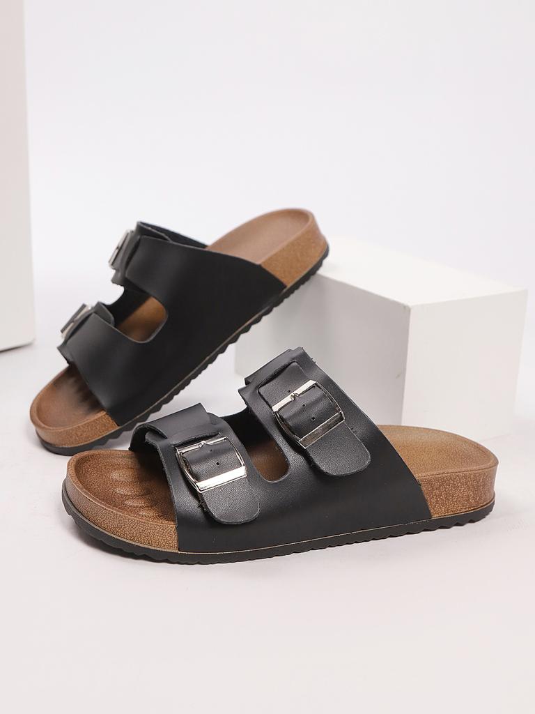 Fashion 2025 Summer Cork Sandals Men's Flock Faux Suede Mule Clogs Slippers Brown Classic Buckle Cork Slides Slippers for Men Slippers