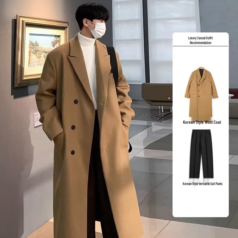 

Мужское полупальто средней длины из смесовой шерсти - Стиль Bad Boy, без кашемира, длиной ниже колена 2XL