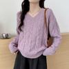Autumn and winter new retro sweater women's loose and simple wind twist pullover V-neck long-sleeved small bottoming knitted sweater