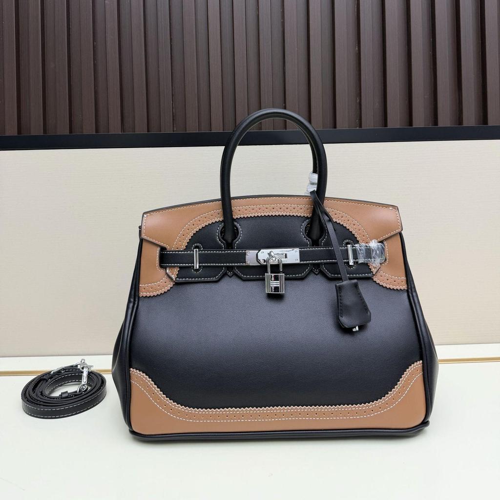 H Family Women's High-End Cowhide Leather Lace Platinum Handbag