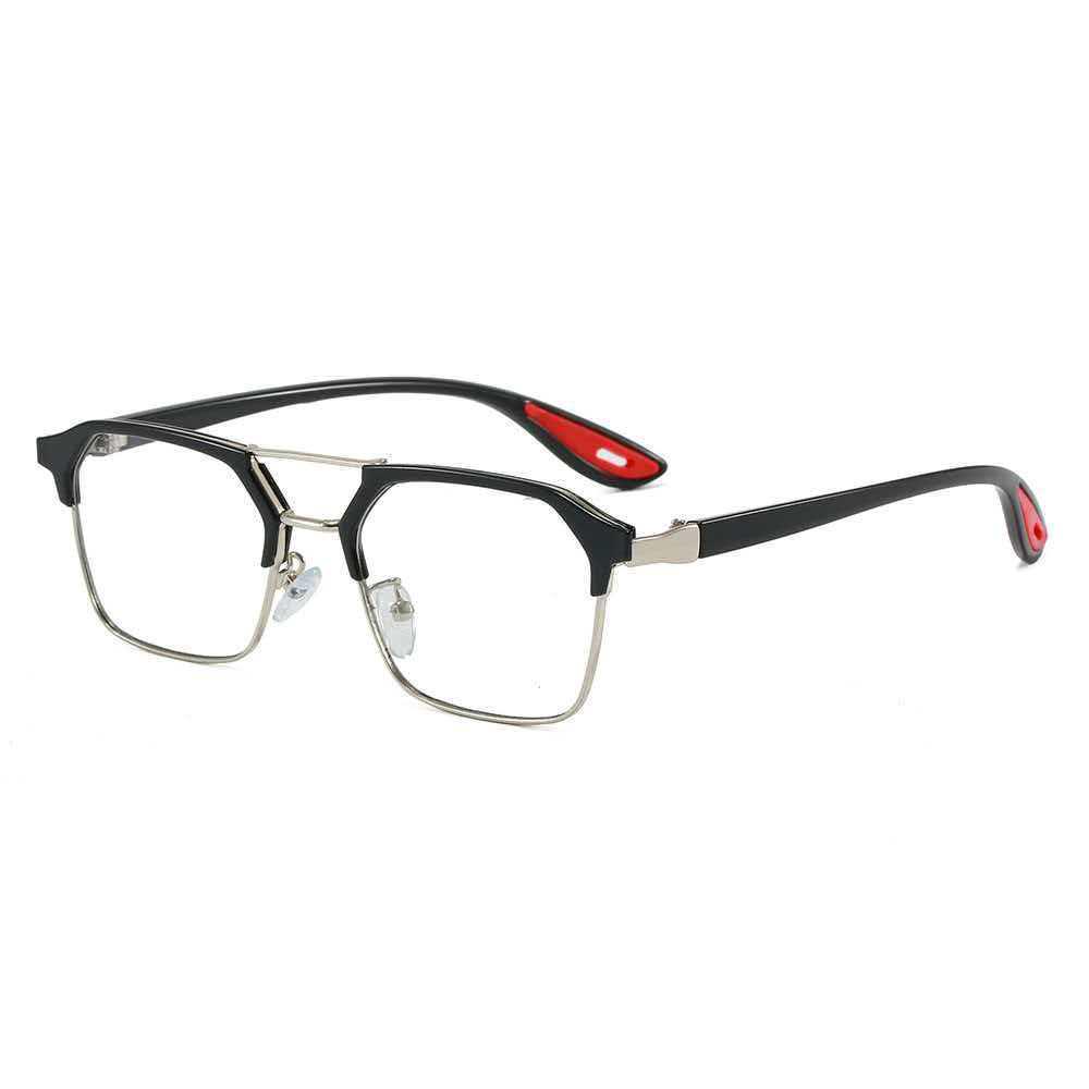 2026 Men's Polarized Double Bridge Sunglasses - Black Red Color Block Square with Anti-UV Protection for Driving