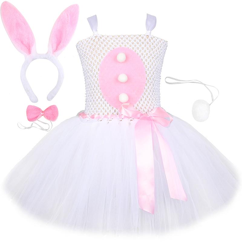 Vestito Tutù con Coniglietto Pasquale Floreale per Neonate Costume da Coniglio di Halloween per Bambini Piccoli Vestiti Cosplay Animali Outfit in Tulle per Bambina