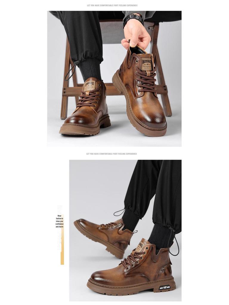 Men's Trendy Retro Martin Boots: Breathable, Non-Slip, Height-Enhancing, Shock-Absorbing, Comfortable, Wear-Resistant, All-Match.