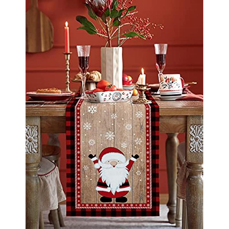 Povlečení Běh na stůl Vánoční Sněhová vločka a skřítek Červený kostkovaný Běhoun na stůl na svatební hostinu Dekorace kuchyňského stolu