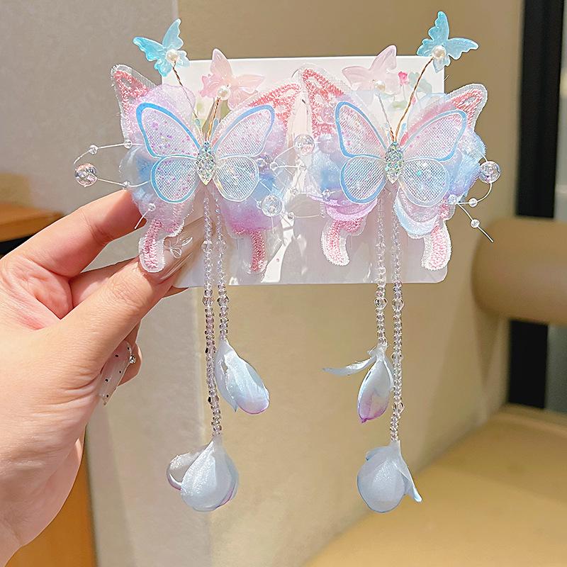 Chinese Style Hanfu Hairpin Set for Girls - Includes Hair Clips, Swaying Tassels, and Butterfly Accessories