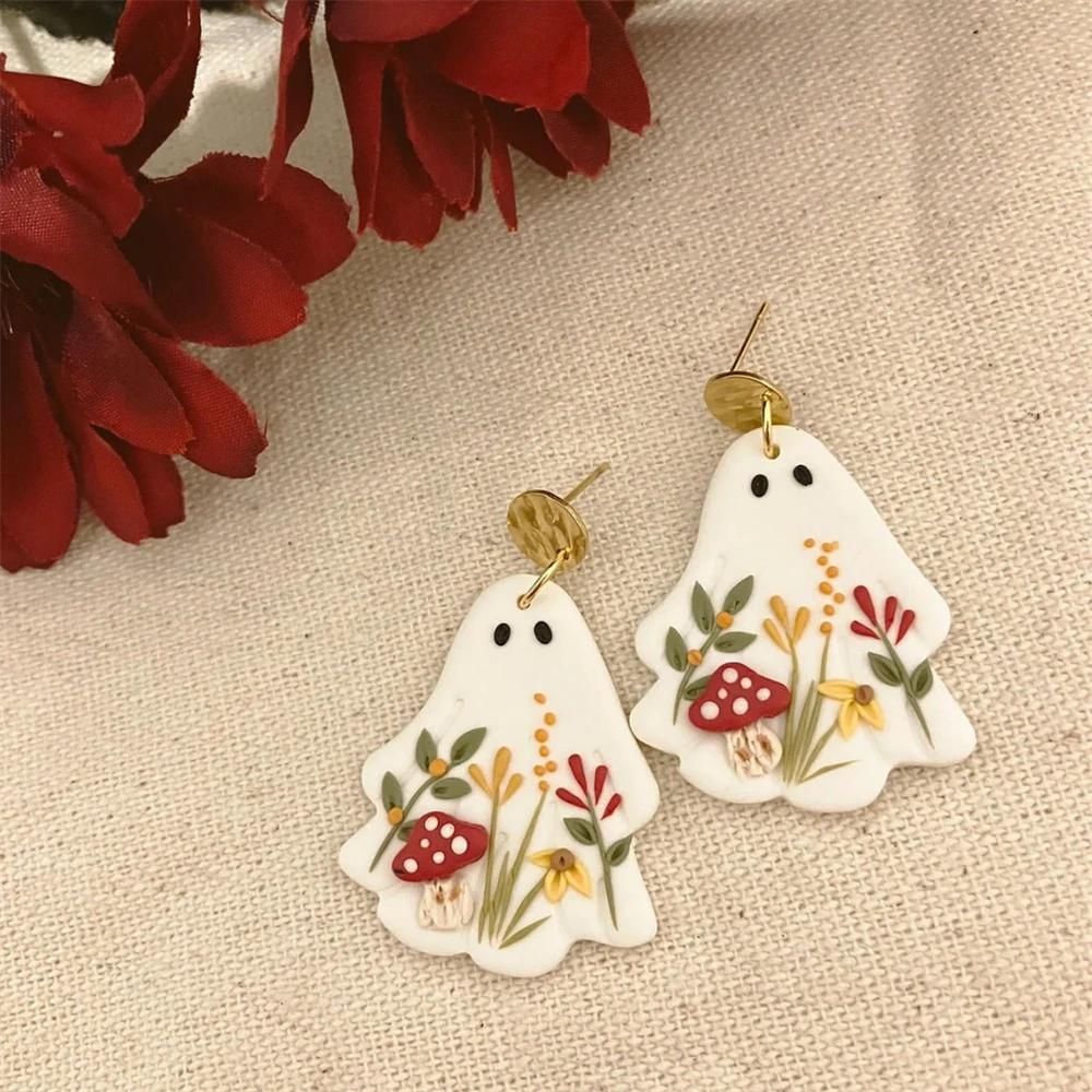 Панк Хэллоуин Серьги-привидения Акриловые Мультяшные Серьги-подвески с цветами для женщин Изысканные Модные Ювелирные Изделия из Полимерной Глины Подарки