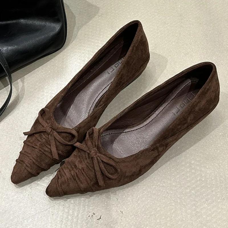 Fashion Fashion Pleated Bow Design Low Heel Pumps Women High Quality Pointed Toe Satin Designer Shoes Comfort Shallow Flat Office Shoes