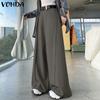 VONDA Women Zip-up Waist Casual Loose Long Palazzo Pants Suit Trousers