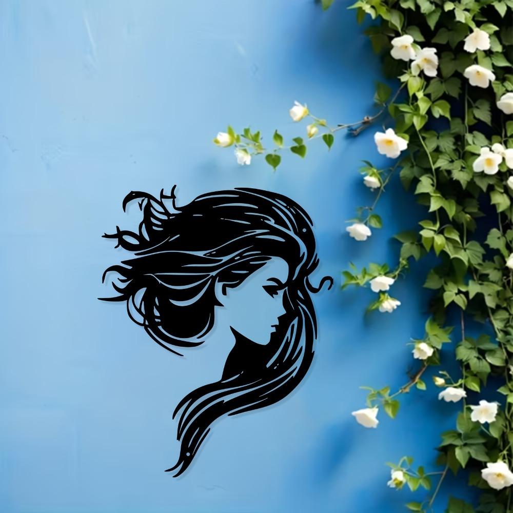 Metal Wall Art Woman Silhouette Statue Mural Rust Resistant Home Decor Gift for Valentine Wedding Romantic Bedroom