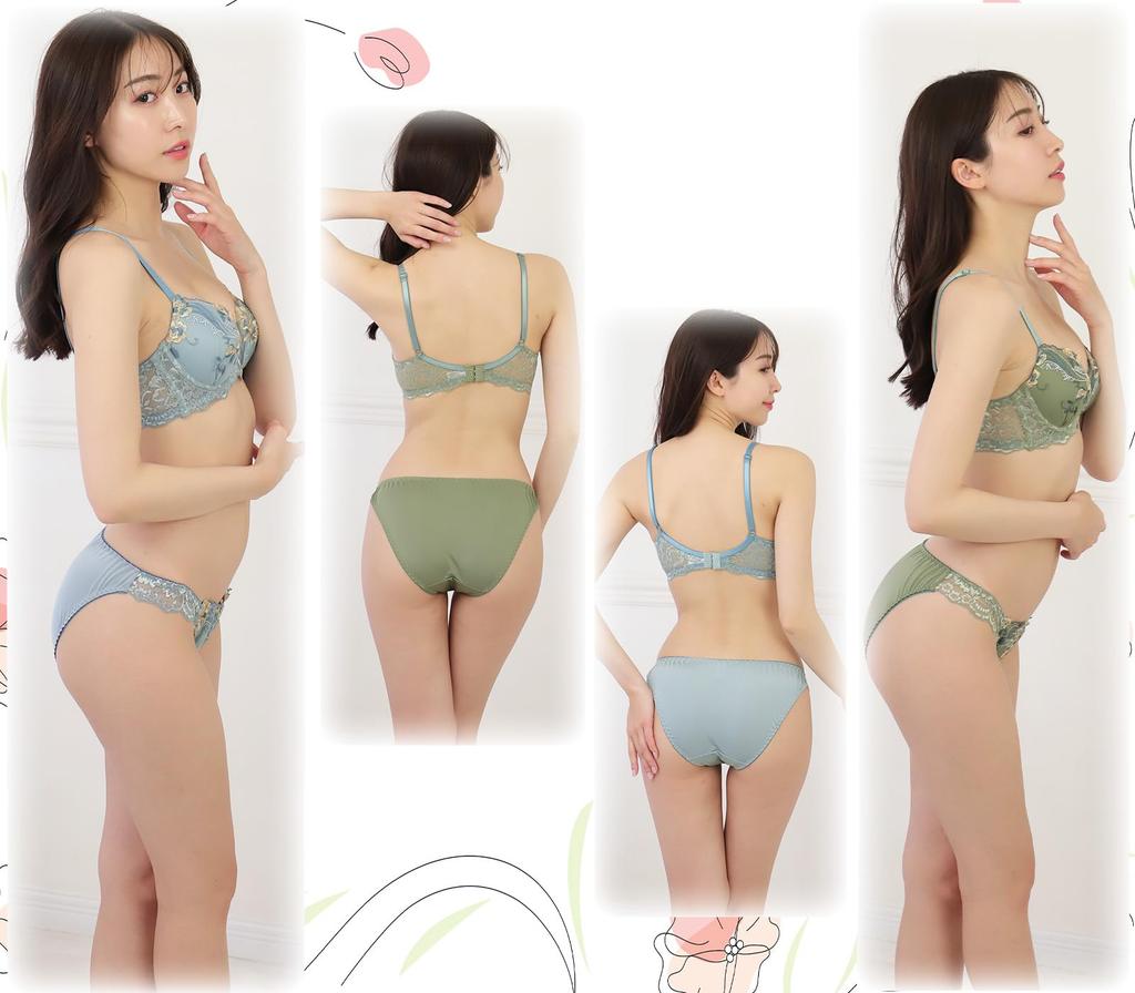 Chica Hurra Blue D75 Bra and Panty Floral Elegant Classic Made In Slim Stylish and Cute Bra and Panty Elastic for Home Beautiful Bra and Panty Large