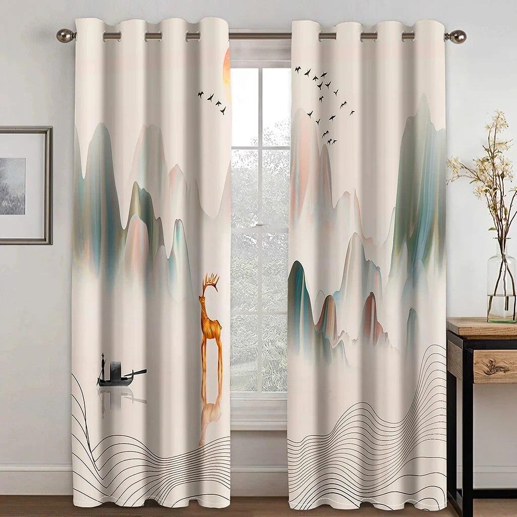 Chiński styl chiński obraz krajobraz chmura wysoka zasłona zacieniająca do sypialni salon okno hotelu zasłona zaciemniająca 2 panele