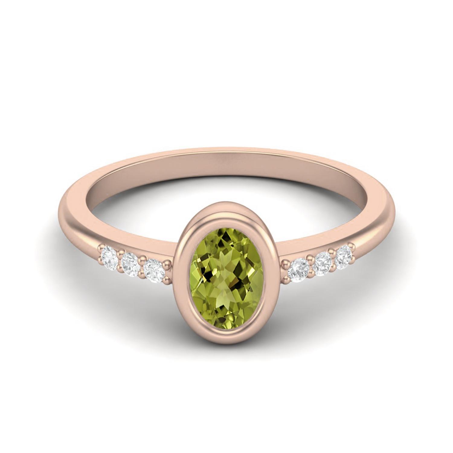 Bezel Set 0.67 Ctw Oval Peridot 925 Sterling Silver Rose Vermeil Solitaire Women Wedding Ring 7 ярко-розовый