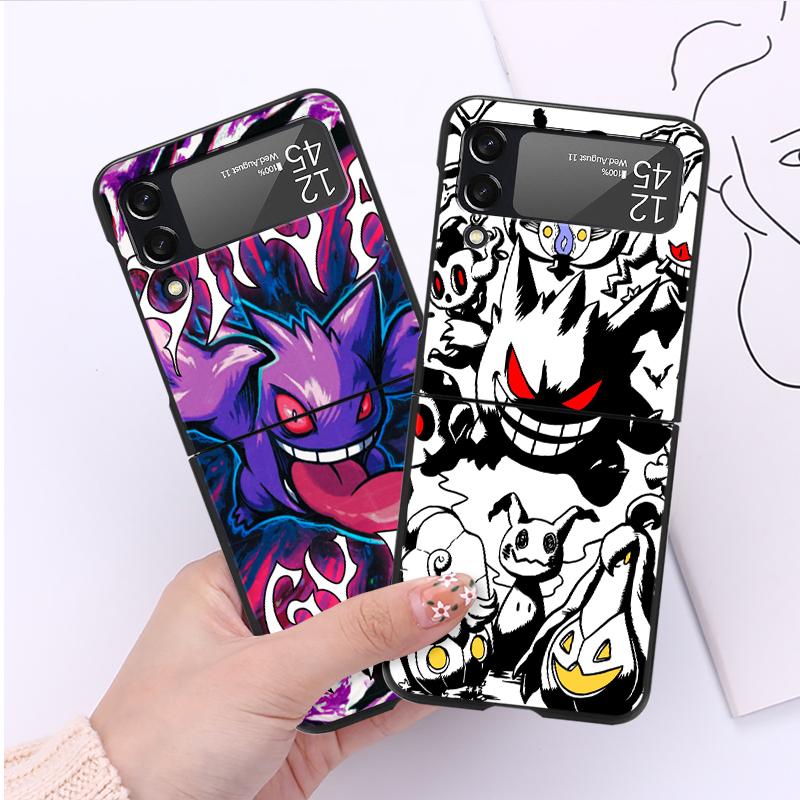 Luxusní pouzdro pro Samsung Galaxy Z Flip 4 3 5G Černé PC Tvrdé Pouzdra na Telefon Módní Zadní Kryt ZFlip Funda Pokemon Gengar Cool Skořepina
