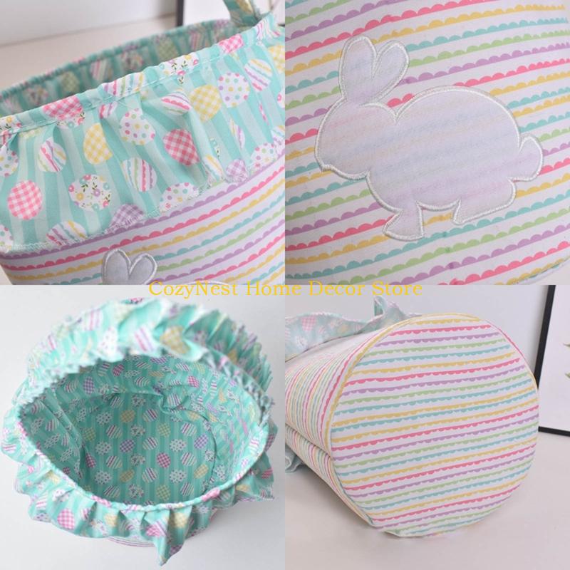 92MF Easters Rabbit Striped Fabric Storage Basket Handheld Decorative Organizers with Handle for Eggs Hunts Home Decors China Mainland 1550₽