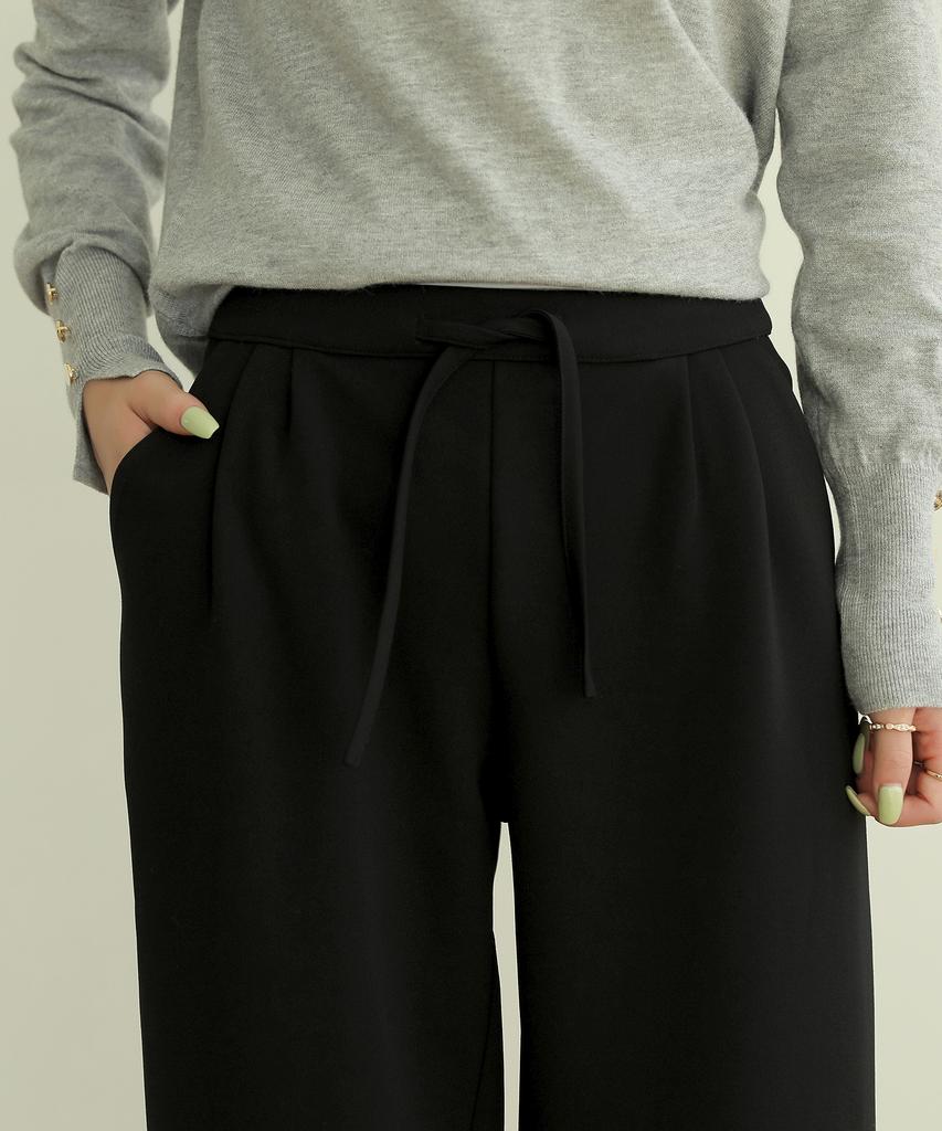 Jikeulib Warm Bonded Fleece Lined String Banding Pintuck Black Spandex Slacks