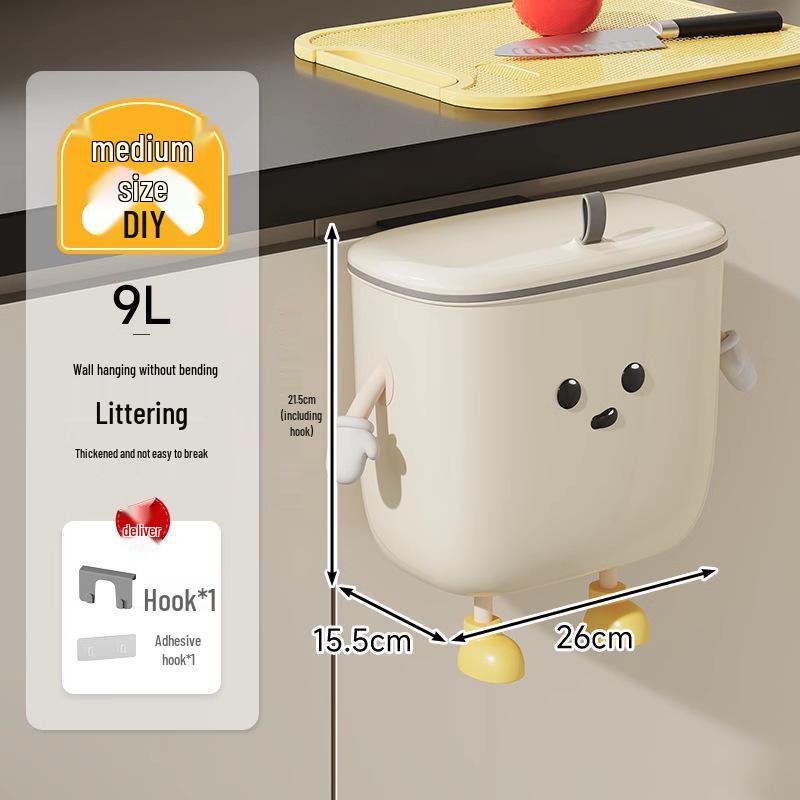 Wall-Mounted Kitchen Waste Bin with Lid - No-Drill, Over-Cabinet Trash Can 