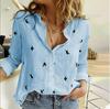 Women's European & American Striped 3D Print Casual Loose Long Sleeve Shirt