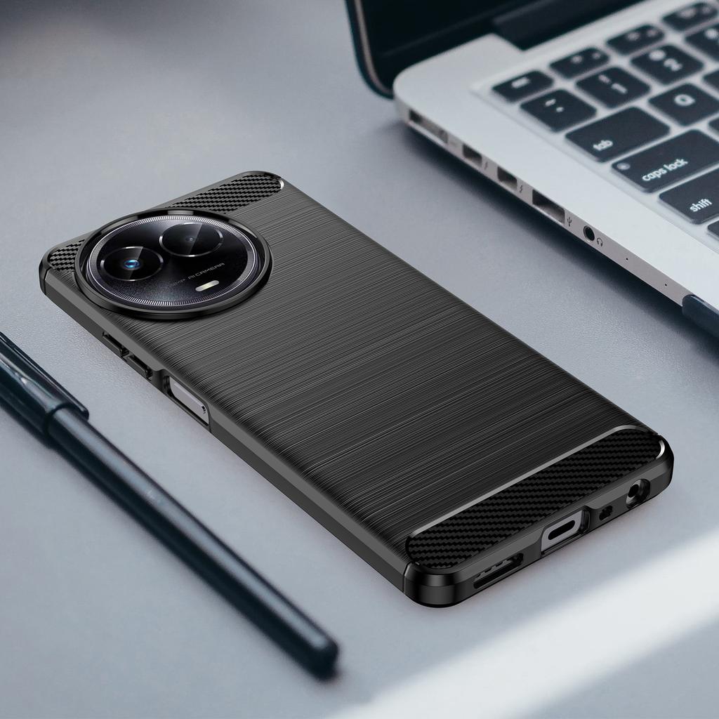 For Realme V50s 5G Case Shockproof Carbon Fiber Texture TPU Cell Phone Cover