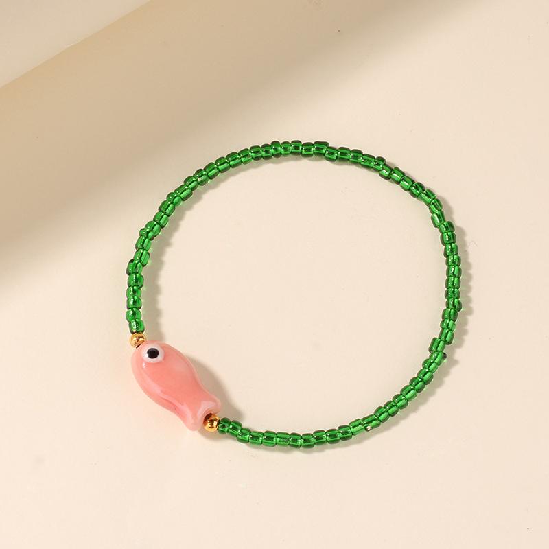 

Рисовые бусины Браслет из бусин Богемный Ручная работа Подвеска в виде рыбки Наручный браслет Летняя вечеринка Ювелирное украшение Подарок зелёный