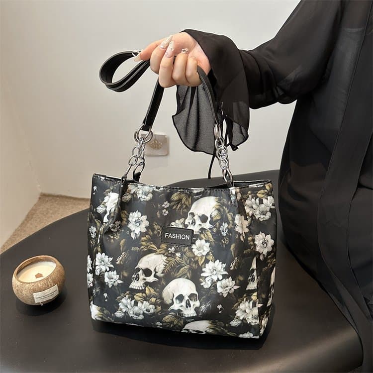 Borsa Tote da Donna con Fantasia Teschio Gotico
