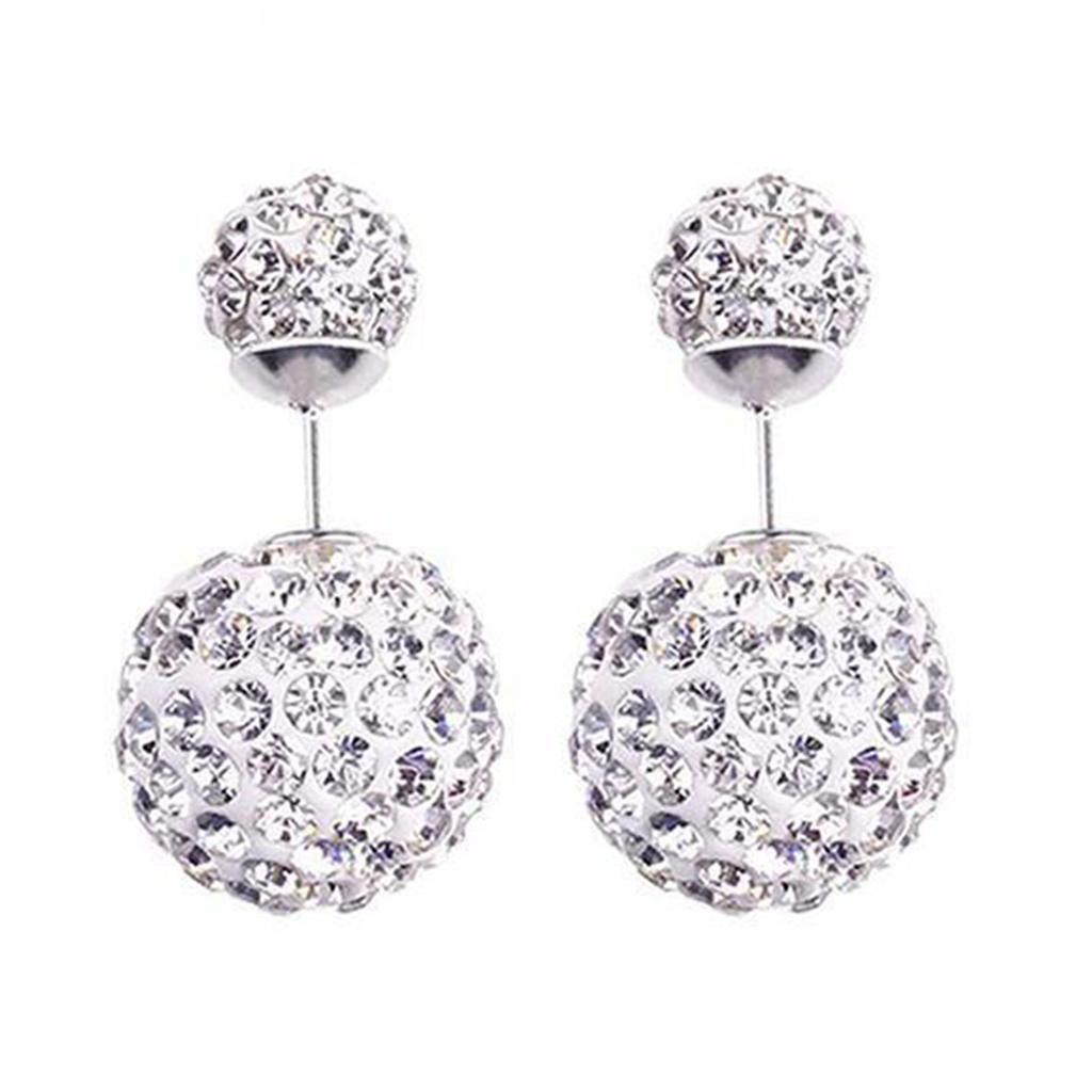 Womens Fashion Rhinestones Double Zircon Crystal Ball Korean 925 Silver Plated Anti-allergy Elegant Female Mini Simple Bling Ear Stud Earrings