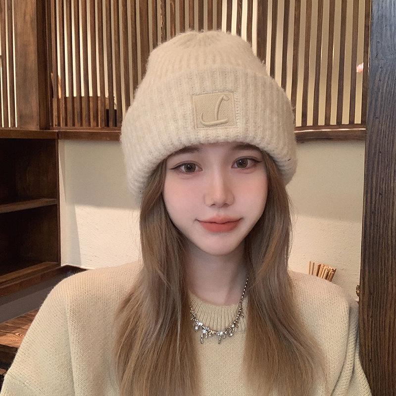 Big head circumference wool hat women's winter loose warm pile cold hat big face small knitted ear protection wool hat