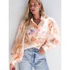 Fashion Elegant Florals Print Puff Sleeve Shirt Female 2025 Summer New Arrival Perspective Single-Breasted Long Sleeve Tops Female
