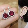 Huitan Blue/Pink/Red/Yellow Round Zircon Crystal Dangle Earrings Plated Temperament Graceful Female Women Earrings Bridal Wedding Occasion
