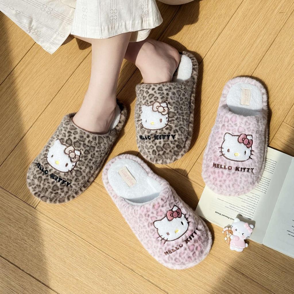 Sanrio Kočička s leopardím vzorem Dámské zimní teplé protiskluzové pantofle