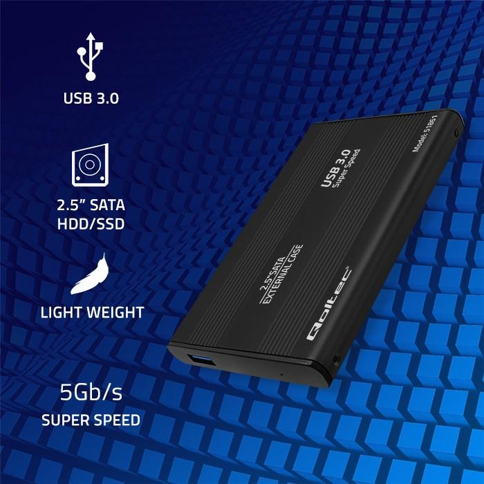 Qoltec Aluminum Case | HDD SSD 2.5" SATA3 | USB 3.0 | Blue