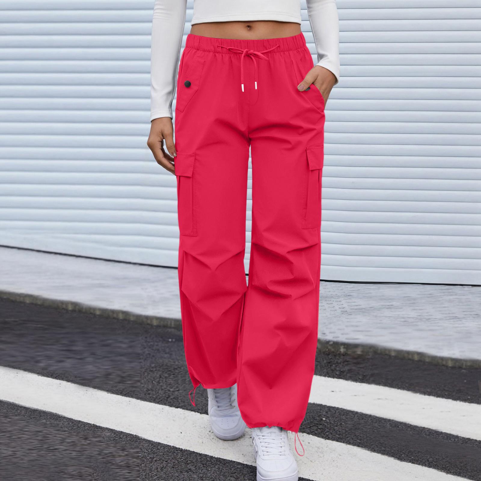

Women s Casual Pants Cargo Pants Elastic Waisted Hiking Pants With Pockets Lightweight Baggy Pants XL красный