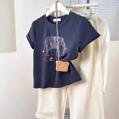 Women's Elephant Print Cotton Short Sleeve Loose T-Shirt - Summer Design