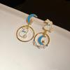 Silver needle dripping oil pearl moon rabbit pendant earrings retro court temperament earrings light luxury high-end earrings