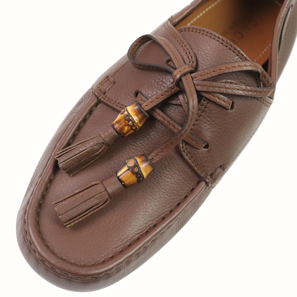 Gucci Driving Shoes Bamboo Tassel Leather Loafers Brown Leather Mens 8.5 367923 Used