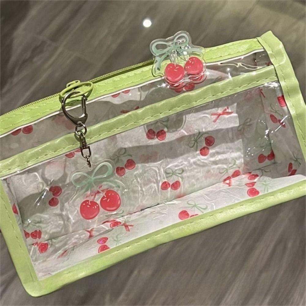 Transparent Pen Bags Cute Cherry Stationery Bag Cartoon Triangle Pencil Bag  School Supplies