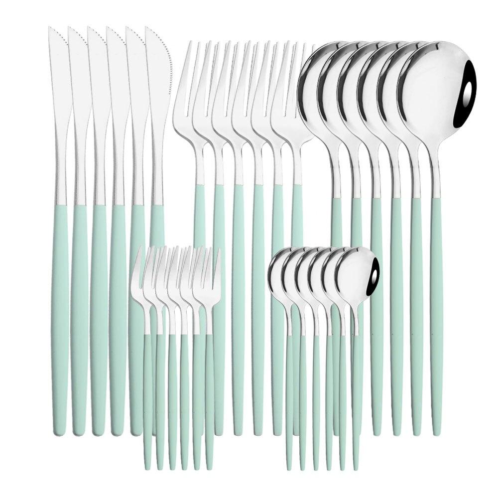 30pcs Gold Dinnerware Set Stainless Steel Cutlery Set Steak Knife Fork Coffee Spoon Flatware Cake Fork Teaspoon Silverware Western Kitchen Tableware