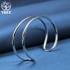 925 Sterling Silver Double Circle Line Bangle Bracelet Jewelry