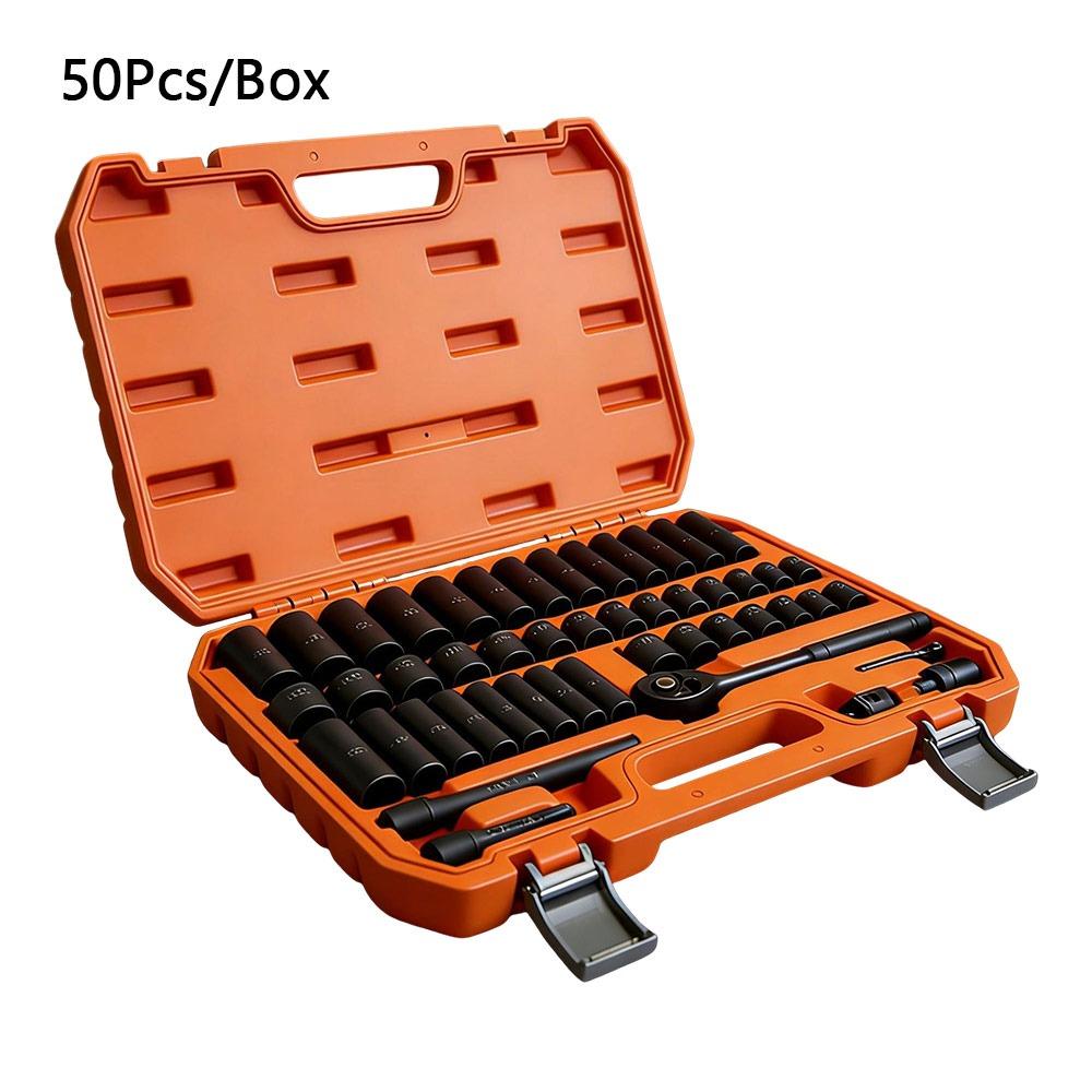 50Pcs/Box Heavy Duty 3/8 Inch Drive Socket Set Extended Size Impact Resistant Impact Socket High Strength Thickened