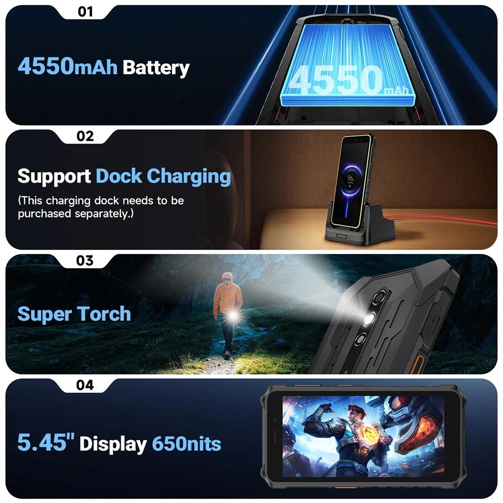 Ulefone RugKing 2 Pro AI Rugged Phone Android 15 4G Up to 8GB RAM+128GB ROM Waterproof Smartphone NFC 5.45"4G Global 4550mAh