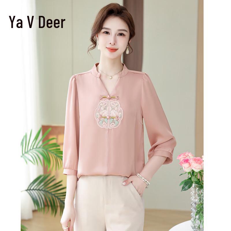 Yalu Women s New Chinese Style Embroidered Chiffon Top 4XL